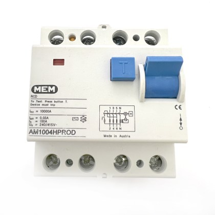MEM AM1004MPROD 100A 100 Amp 30mA RCD 4 Pole Circuit Breaker Type AC